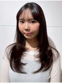 ダークブラウン 10代20代 艶髪 ロングレイヤー 顔周りレイヤー