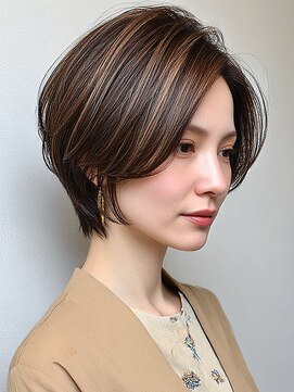 アビリタ(abilita) レイヤー 大人ショート ハイライト 前髪なしショート 30代40代