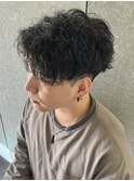 メンズセンターパートマッシュ波巻きツイストスパイラルパーマ