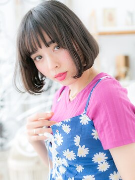 モッズヘア 越谷(mod's hair) インナーカラー黒髪小顔ぱっつんミニボブc5越谷20代30代40代