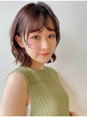 パーマ ブルーブラック レイヤー 顔まわり ボブ　