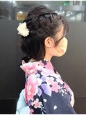 花火大会夏ヘアセット浴衣着物着付和装編み込みアレンジ