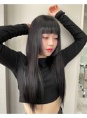 博多/韓国ヘア/黒髪ロング/ぱっつん前髪/ストレートヘア/暗め
