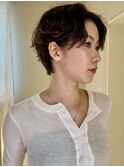 ショートパーマ銀座メガネ女子丸みショート大人可愛い小顔カット