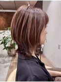 ホワイトグレージュミニウルフデジタルパーマチェリーブラウン