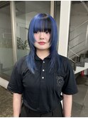 レイヤーカット顔周りレイヤーケアブリーチブルーカラー