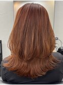 ブリーチありダブルカラー/オレンジブラウン/ローレイヤー/原宿