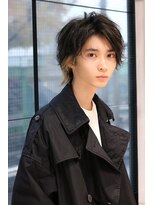 ネイビー(NAVY)&nbsp;ポイントカラー ハイライトブリーチ かき上げヘア コンマヘア