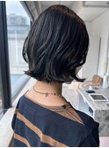大人ショートボブ切りっぱなしボブ黒髪ショートボブ前髪あり