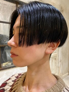 カムジーヘッド(COMEGHEAD) 切りっぱなしボブ透明感ショコラベージュ丸みショート韓国20代