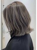 デザインカラーレイヤーカットウェットヘアオリーブベージュ白髪