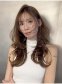 ミディアムレイヤーハッシュカット前髪カットココアブラウン