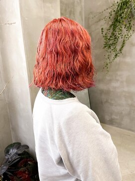 テトヘアー(teto hair) パーマ暖色カラー波ウェーブコーラルピンクカラー