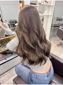 大人女子の艶ブラウンロングで韓国風ベージュカラー郡山で人気◎