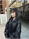 韓国鎖骨ミディアムレイヤーカット似合わせ前髪 暗髪 グレージュ
