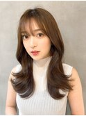 〇韓国前髪くびれ巻きヨシンモリピンクベージュシースルーバング