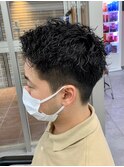 ダークアッシュニュアンスパーマ韓国マッシュベリーショート