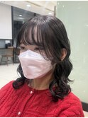 コテ巻き風パーマ韓国風パーマミディアムパーマ前髪パーマ