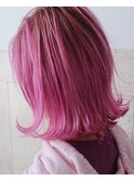 ピンクカラー×ボブ