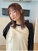 前髪ラベンダーピンクチェリーレッドレイヤーカット