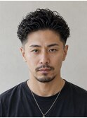 宮城リョータ風オールバックスパイラルパーマフェード刈り上げ