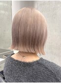 ハイトーン切りっぱなしボブホワイトミルクティーベージュ原宿