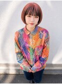 ピンクブラウン×コンパクトボブ｜シースルーバング