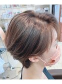 30代40代50代美シルエット耳掛け丸みショート×グレージュ 秋色