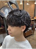 シルバーハイライト/メッシュ刈り上げマッシュ/ブリーチデザイン