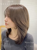 ビューシンサイバシ(VIEW SHINSAIBASHI)&nbsp;レイヤーカット鎖骨ミディくびれヘアオリーブベージュ20代30代