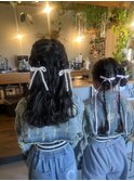 ハートのハーフツインとツインロープ編みアレンジ