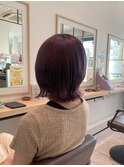 【スタイル】ワインレッド×切りっぱなしボブ