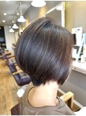 大人ショート細めハイライト白髪ぼかしくすみカラー40代50代