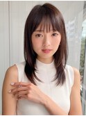 小顔 前髪 レイヤーカット くびれヘア ハイライトカラー"