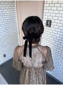 シニヨン アップスタイル ベロアリボン 参列ヘア お出かけヘア