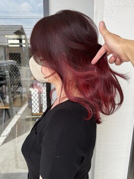 ナンバー(number+) 20代30代40代艶感ボルドーレッドボブインナーカラーイヤリング