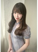 薄めバング韓国風くびれヘアアッシュグレージュ