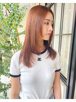 フルール(hair place Fleur) 顔まわりレイヤー×オレンジベージュ　［和泉市/和泉府中］