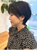 小顔カットショートボブ大人可愛いアッシュオリーブ
