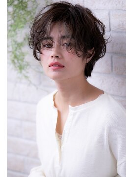 ヘアーアートシフォン 池袋西口店(Hair art chiffon) 3Ｄカラーオリーブアッシュ似合わせカット黒髪エッジショート