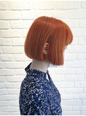 ミニボブ オレンジ オレンジベージュ ブリーチカラー ボブ