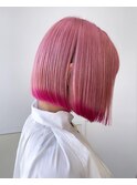 ボブ×裾カラーピンク