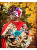 振袖着付×ヘアセット 創作帯 立て矢結び