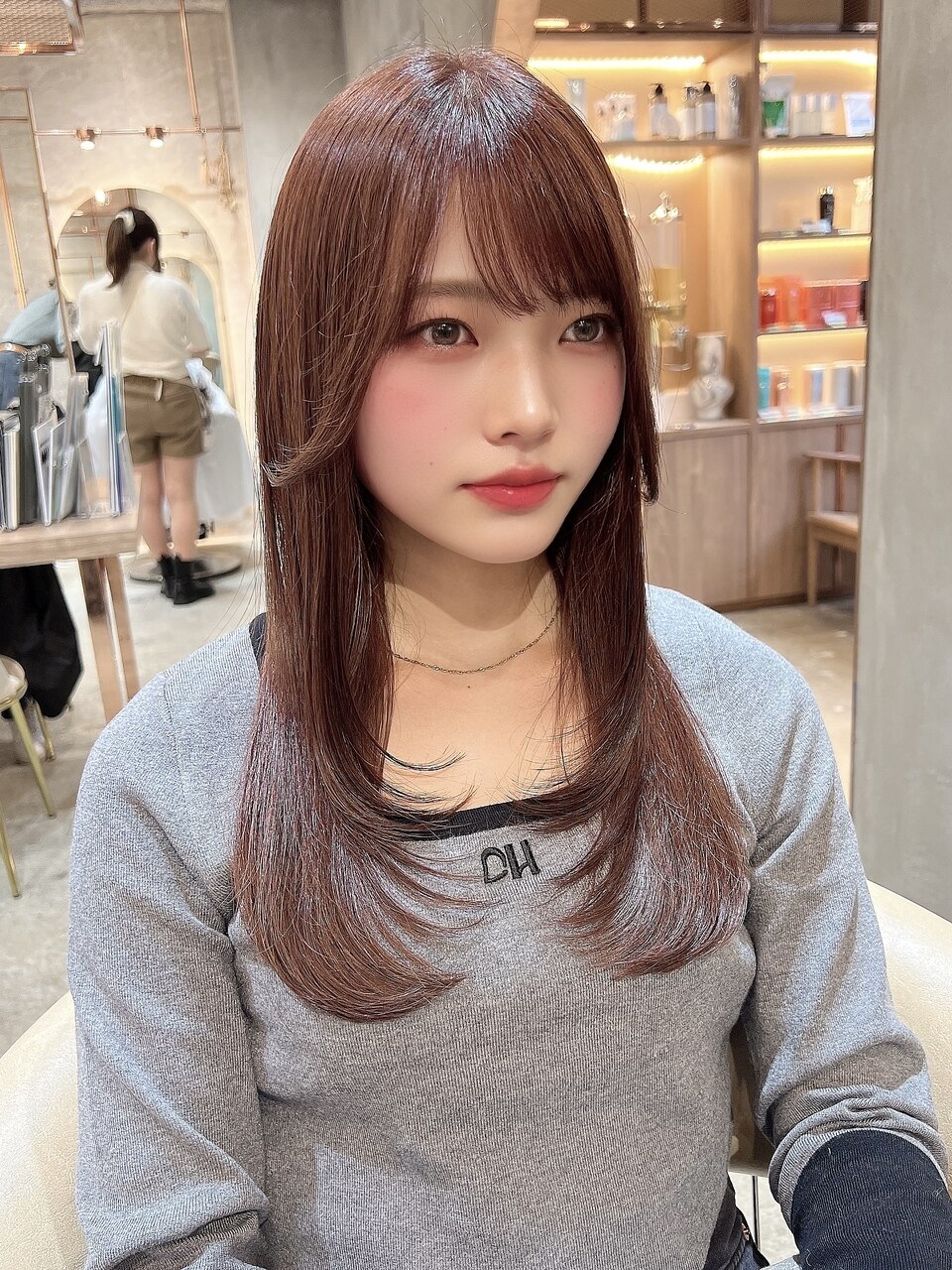 ◯切りっぱなしボブ美髪エアリーロングピンクブラウンレイヤー