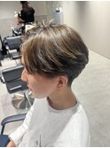 センターパートコンマバングマッシュブリーチハニーベージュ