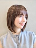 表参道酸性ストレートミディアムボブ髪質改善アッシュグレー30代