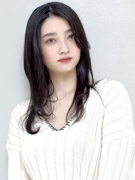 サロン ハナノ(Salon Hanano) ロングレイヤー20代30代40代前髪なし黒髪ストレートブルーカラー