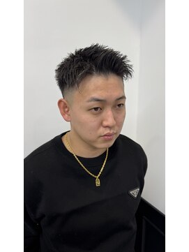 メンズラピス 栄店(Men's Lapis) 黒髪短髪アップバングスキンフェードツーブロックメンズカット