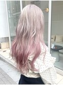 グラデーションピンクカラー裾カラーブリーチピンクカラー