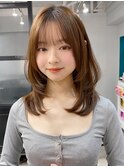 小顔 前髪 レイヤーカット チェリーブラウン"